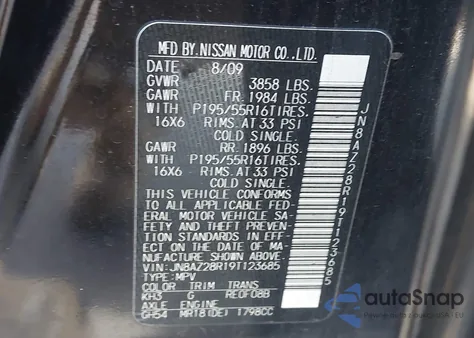 2009 Nissan Cube 1.8Sl z USA, uszkodzony, nr VIN JN8AZ28R19T123685